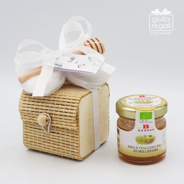 Bomboniera Barattolo di Miele dentro Scatola di Bamboo - Cuorematto