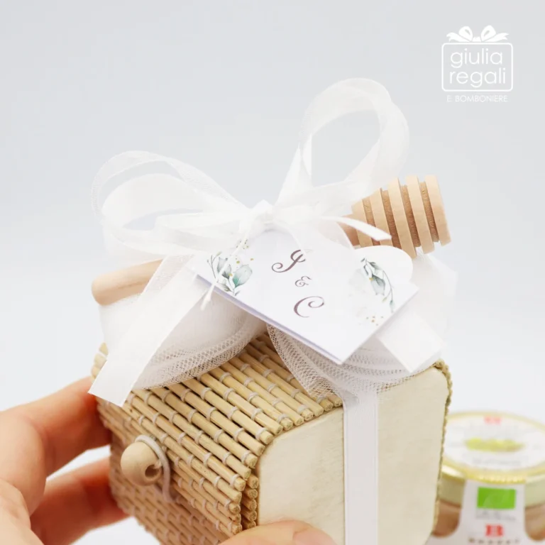 Bomboniera Barattolo di Miele dentro Scatola di Bamboo - Cuorematto