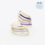 Anello Artigianale Anallergico smaltato blu, celeste e lilla regolabile