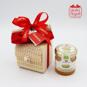 Bomboniere Barattolo di Miele dentro Scatolina in Bamboo Solidale Cuorematto per Laurea