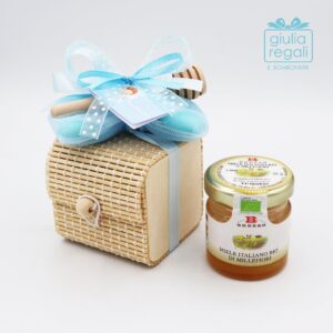 Bomboniere Barattolo di Miele dentro Scatolina in Bamboo Solidale Cuorematto per Nascita Battesimo Bambino