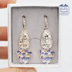 Orecchini Artigianali Anallergici pendenti smaltati blu, celeste e lilla - immagine 2