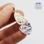 Orecchini Artigianali Anallergici pendenti smaltati blu, celeste e lilla - immagine 3