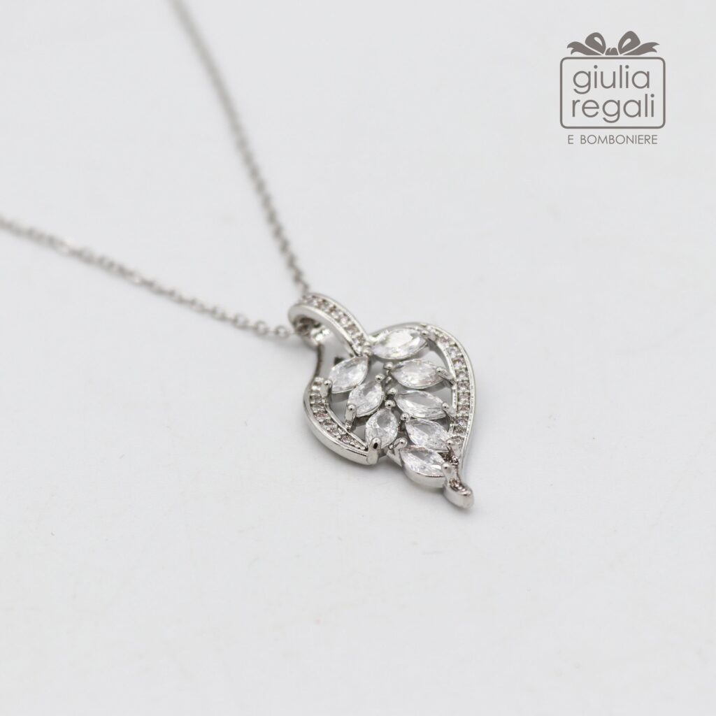 Collana ciondolo Foglia con vetro color argento