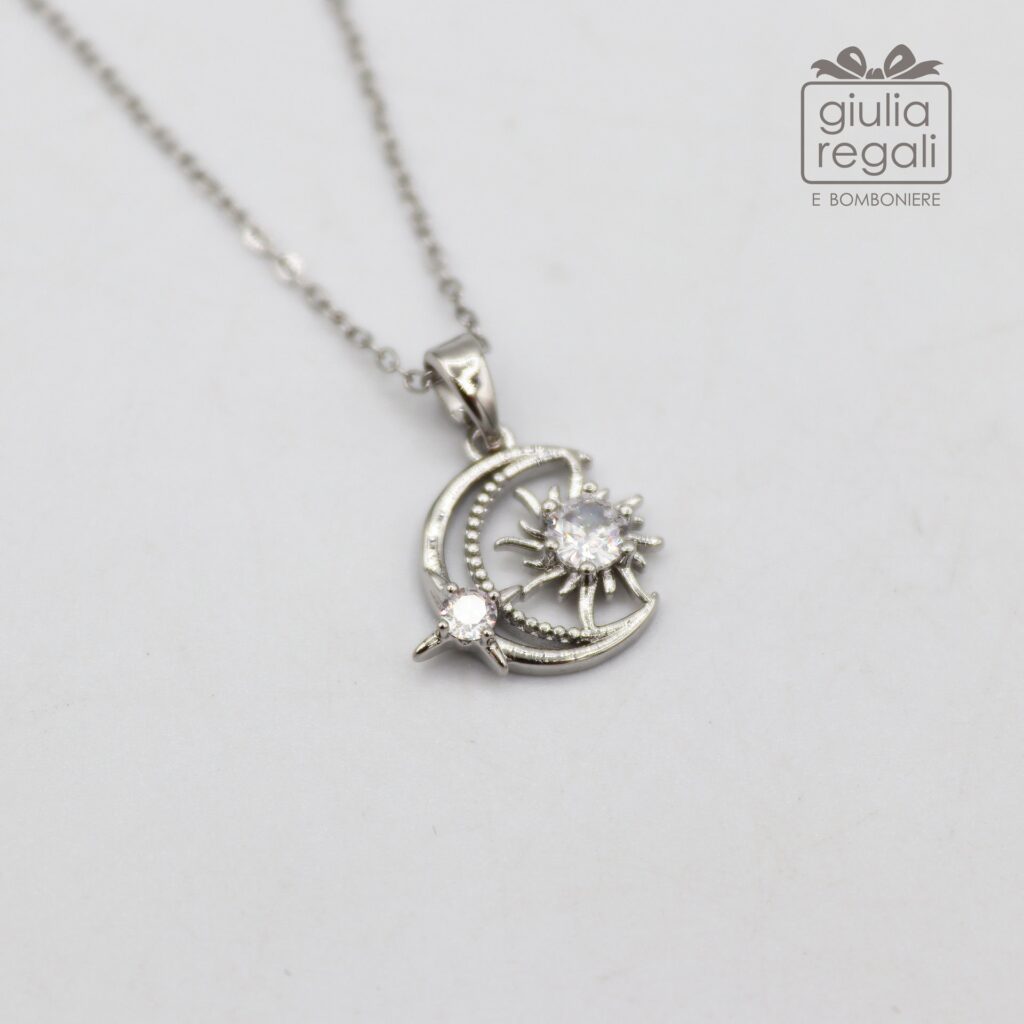 Collana ciondolo Luna Sole Stella color argento