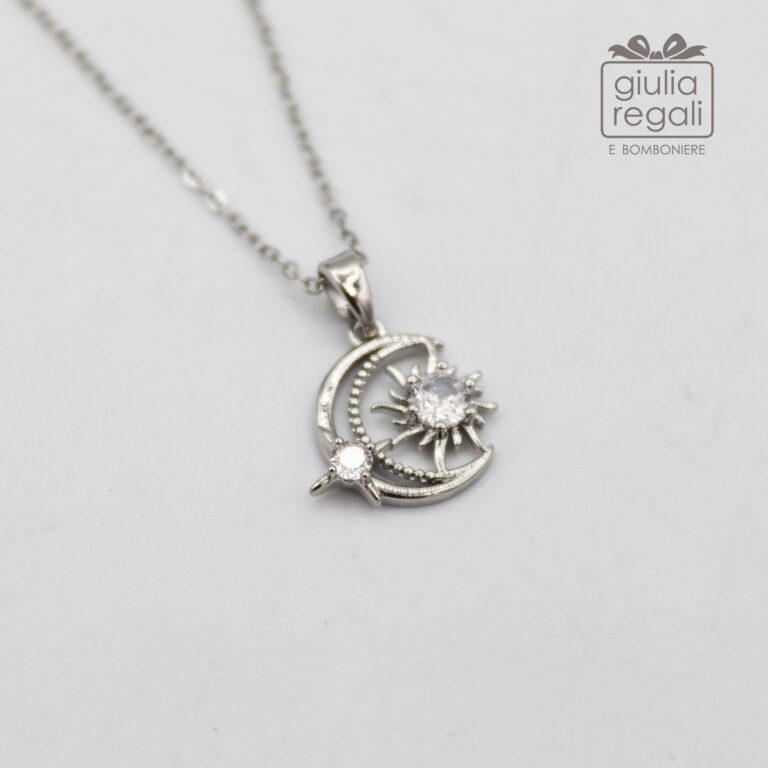 Collana ciondolo Luna Sole Stella color argento
