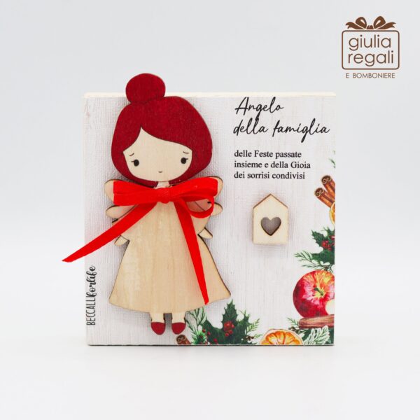 Quadretto in legno Angelo della Famiglia 10x10 cm - Feste, Gioia, Sorrisi