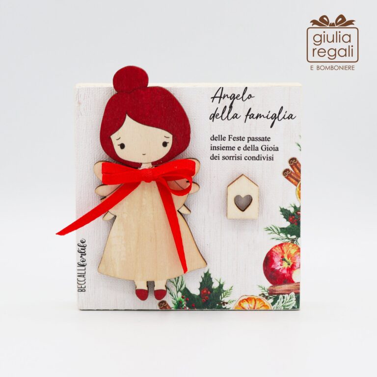 Quadretto in legno Angelo della Famiglia 10x10 cm - Feste, Gioia, Sorrisi