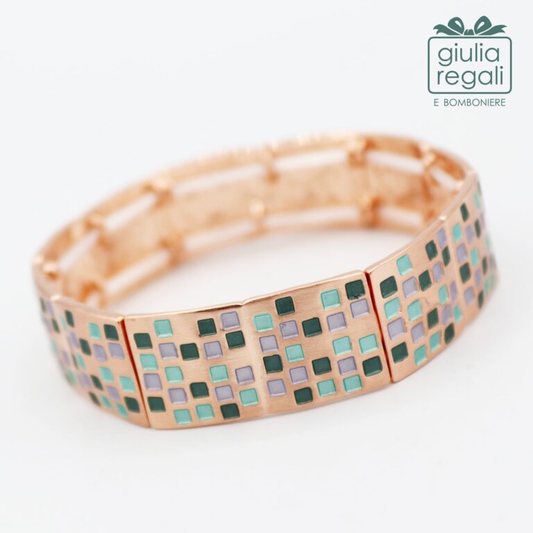Bracciale anallergico elasticizzato verde e lilla - c