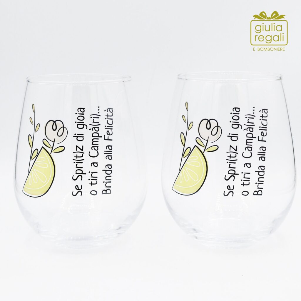 Set 2 bicchieri in vetro decoro Brinda alla Felicità- Wald