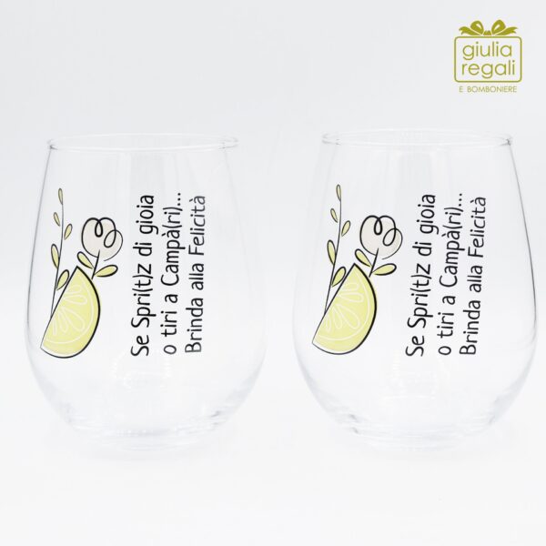 Set 2 bicchieri in vetro decoro Brinda alla Felicità- Wald