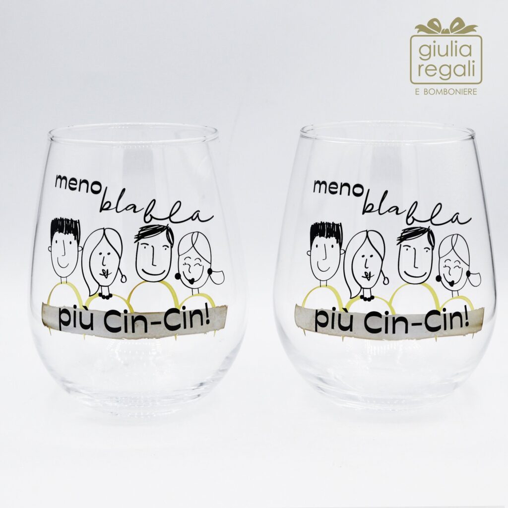 Set 2 bicchieri in vetro decoro cin cin