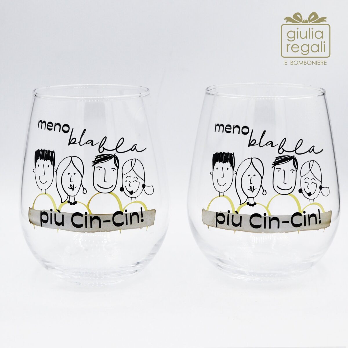 Set 2 bicchieri in vetro decoro cin cin