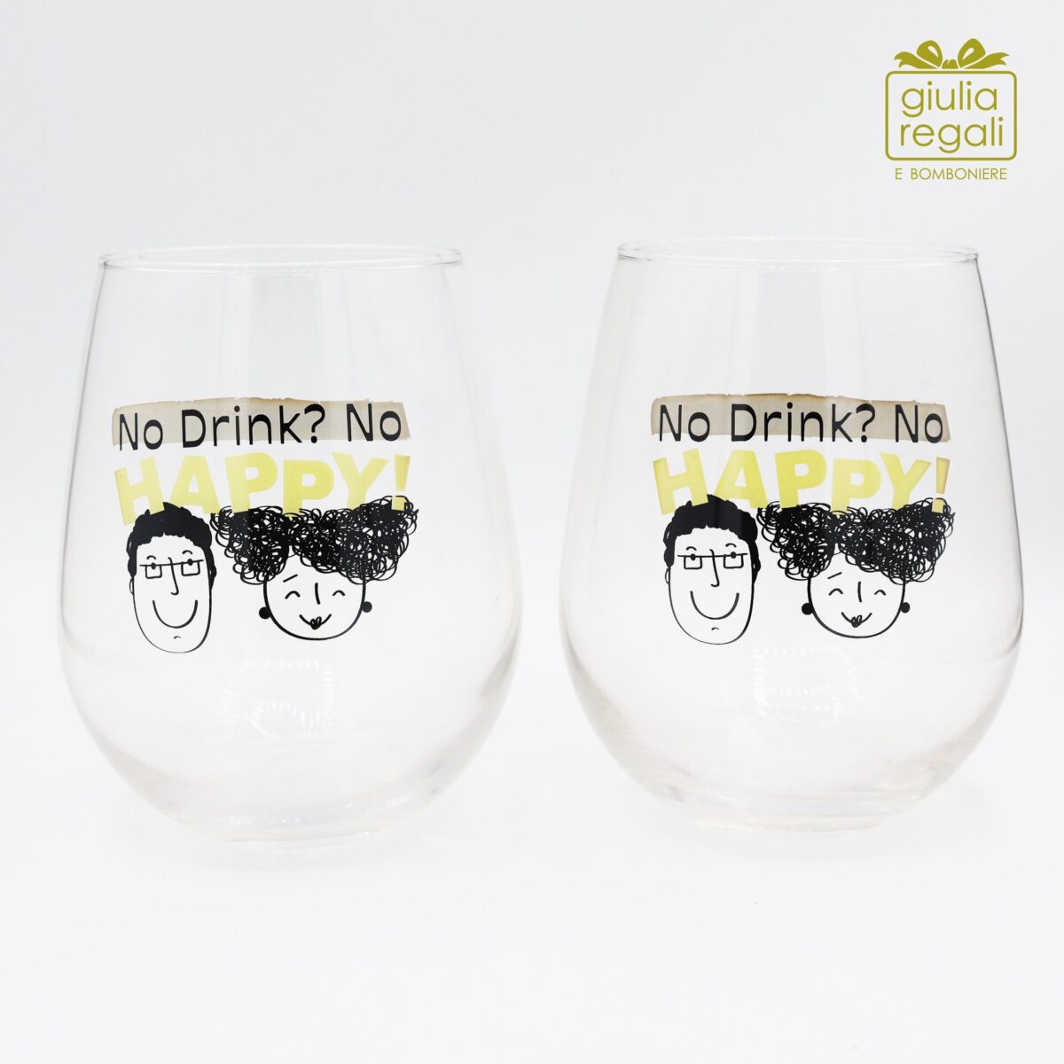 Set 2 bicchieri in vetro decoro Happy - Wald