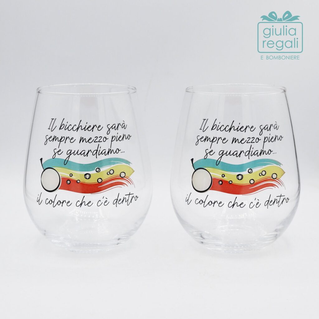 Set 2 bicchieri in vetro decoro bicchiere mezzo pieno - Wald