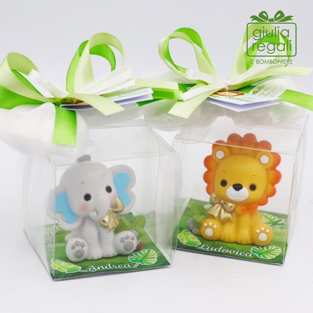 Bomboniere Animali Foresta 6 cm dentro scatolina trasparente per Battesimo, Comunione, Compleanno