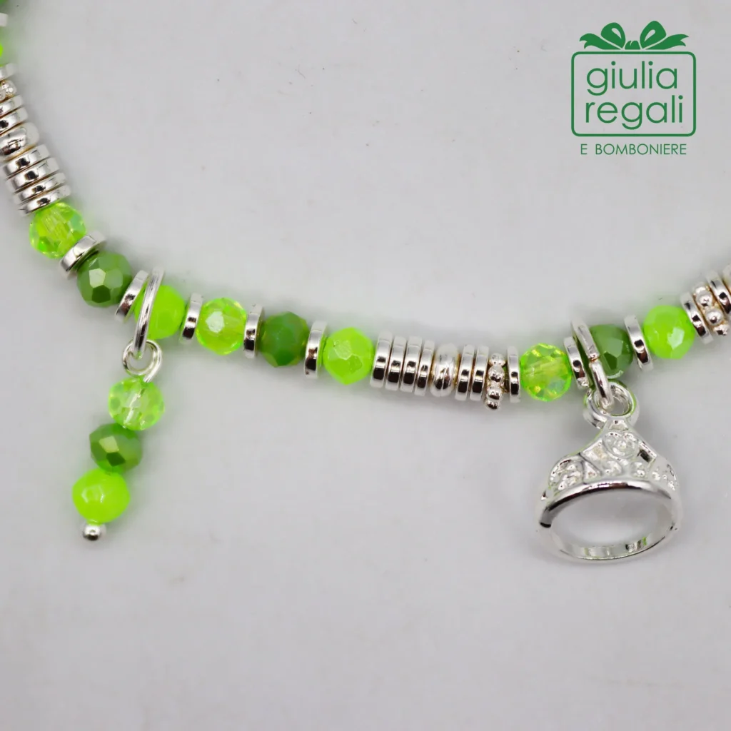 Braccialetto Pietre e Cristalli - Verde - Coroncina