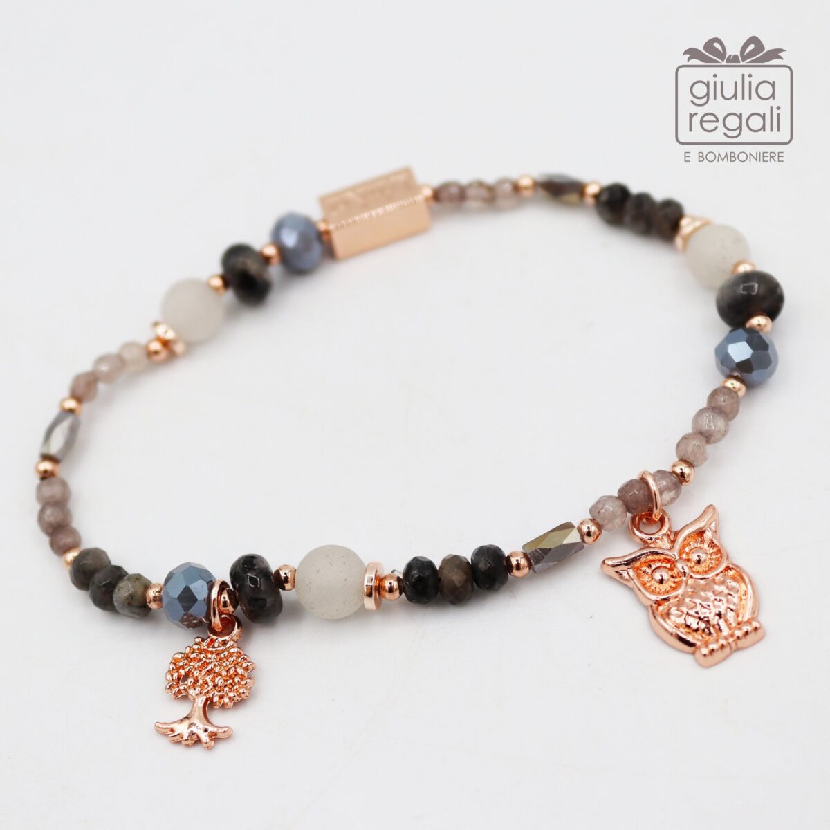 Braccialetto Pietre e Cristalli – Grigio – Albero Gufo