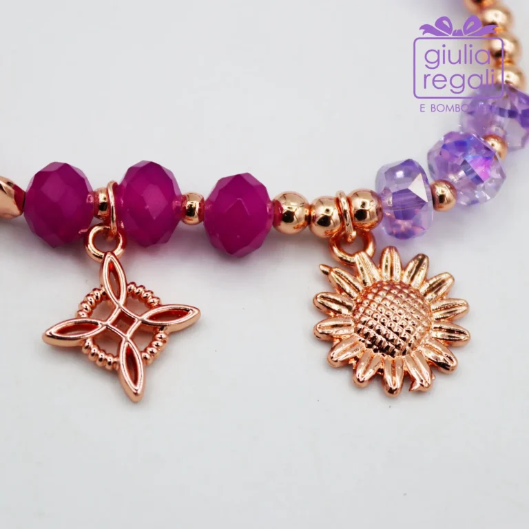 Braccialetto pietre e cristalli - lilla - girasole