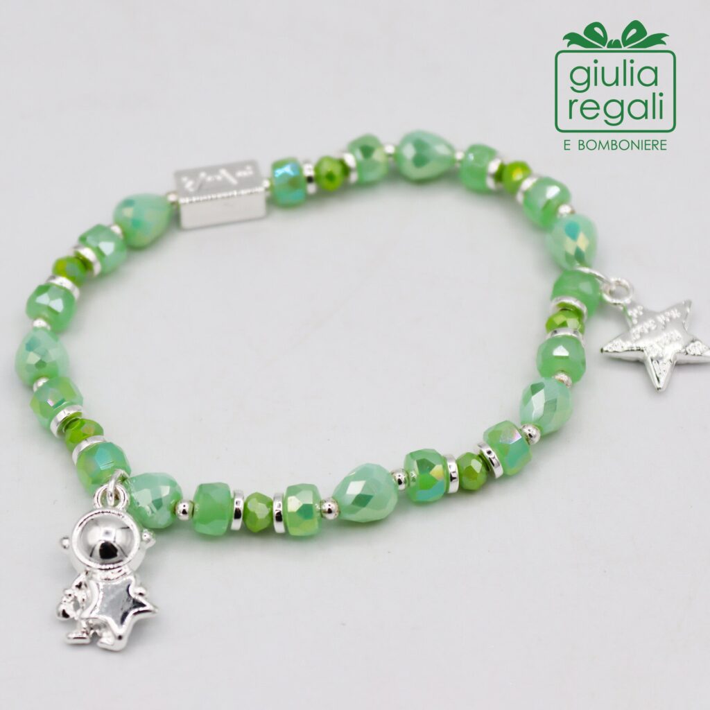 Braccialetto pietre e cristalli - verde - astronauta stella