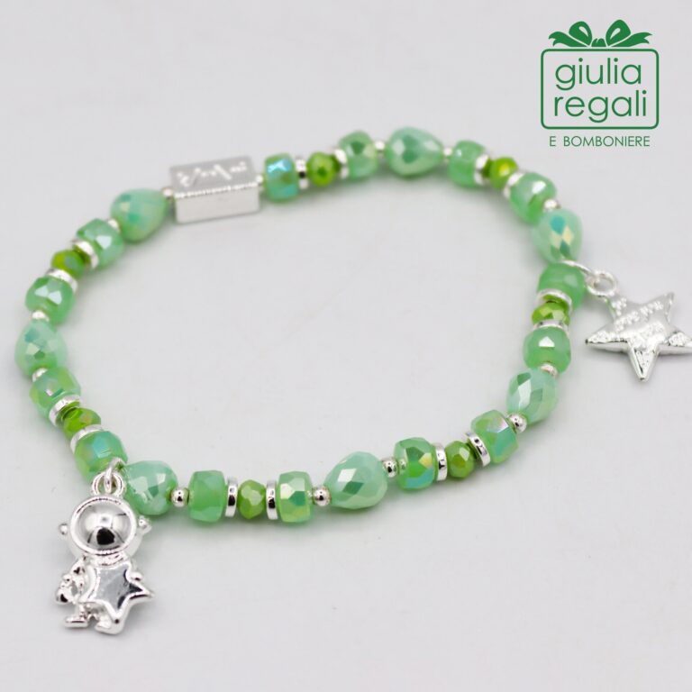 Braccialetto pietre e cristalli - verde - astronauta stella