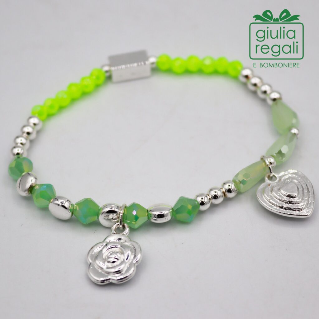 Braccialetto pietre e cristalli - verde - rosa cuore