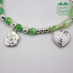 Braccialetto pietre e cristalli - verde - rosa cuore
