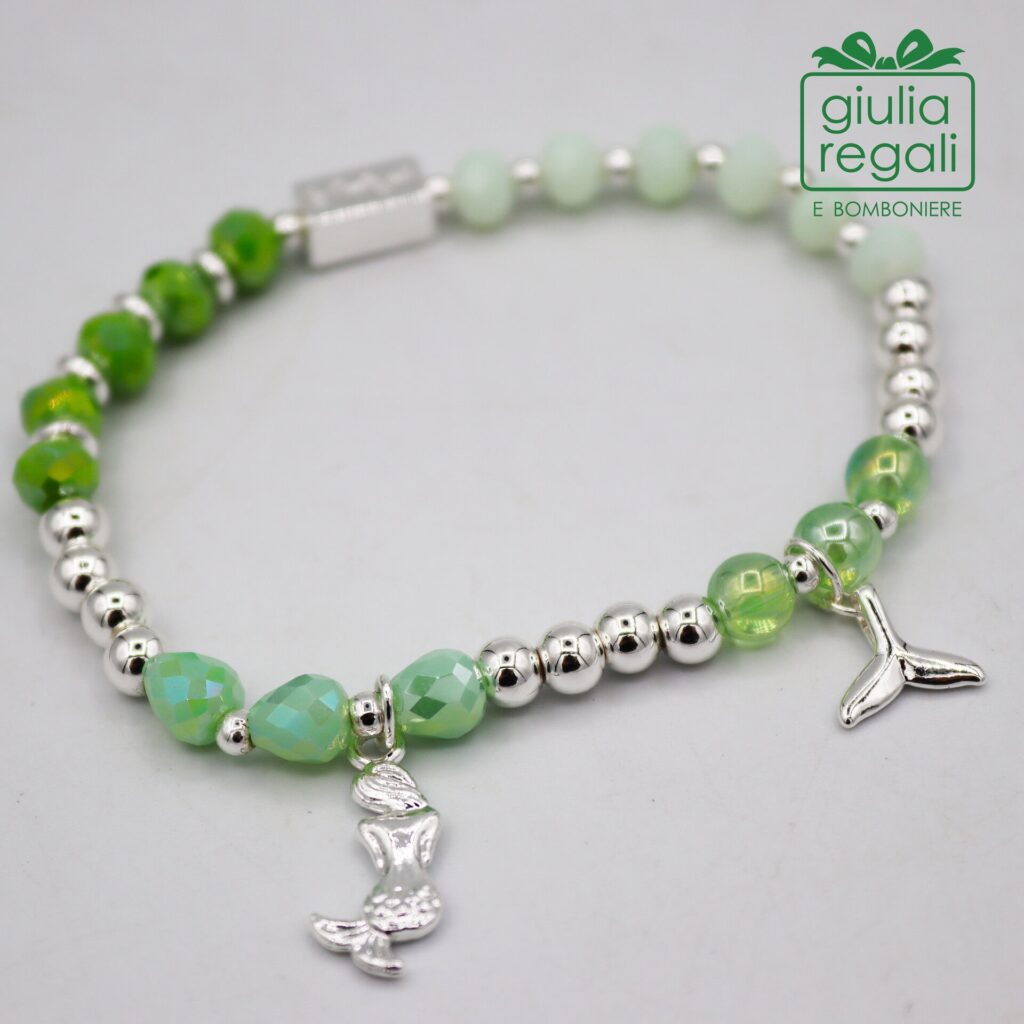 Braccialetto pietre e cristalli - verde - sirena coda