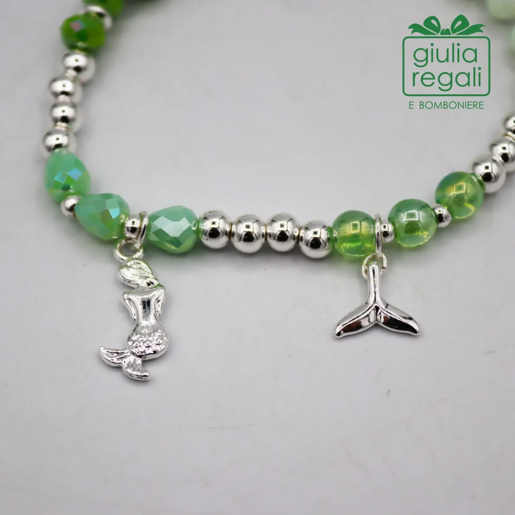 Braccialetto pietre e cristalli - verde - sirena coda