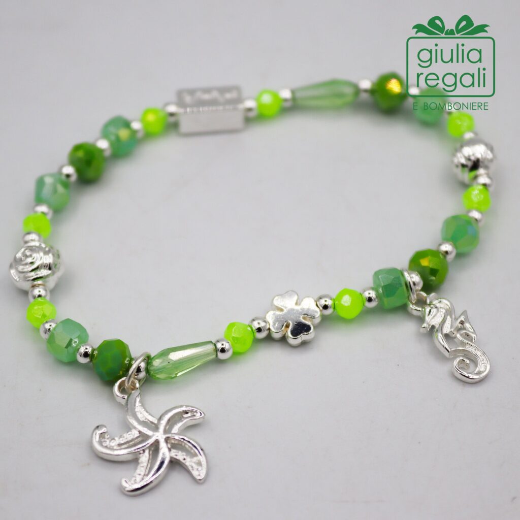 Braccialetto pietre e cristalli - verde - stella cavalluccio