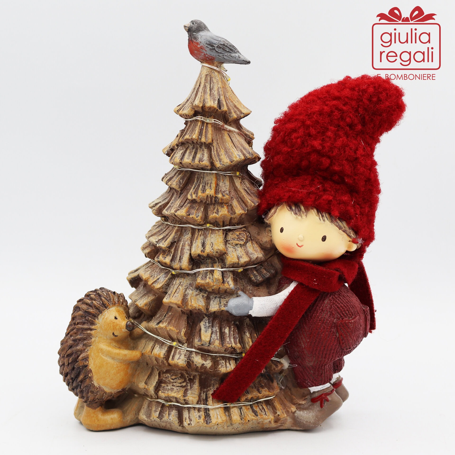 Bimbo con Albero Natale luce led e riccio 18x12 cm - 01 Bimbo con Albero Natale luce led e riccio 18x12 cm