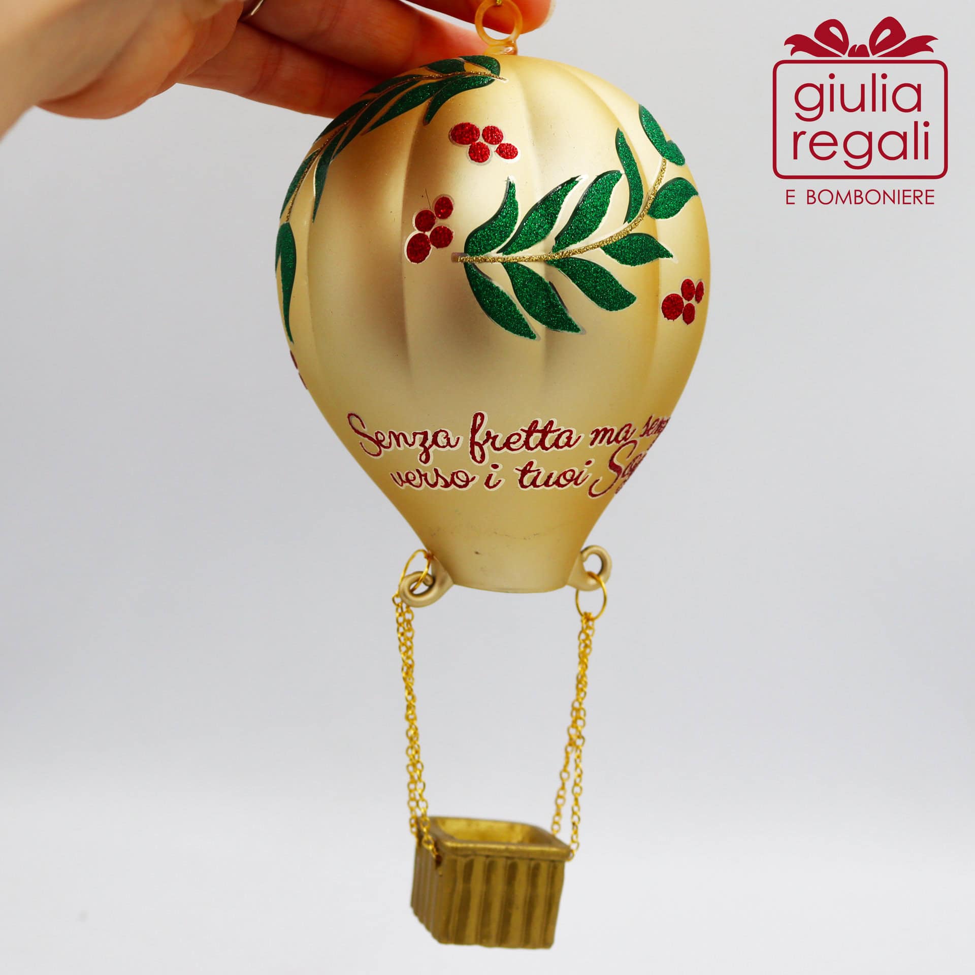 Mongolfiera addobbo vetro oro - 01 Mongolfiera addobbo vetro oro