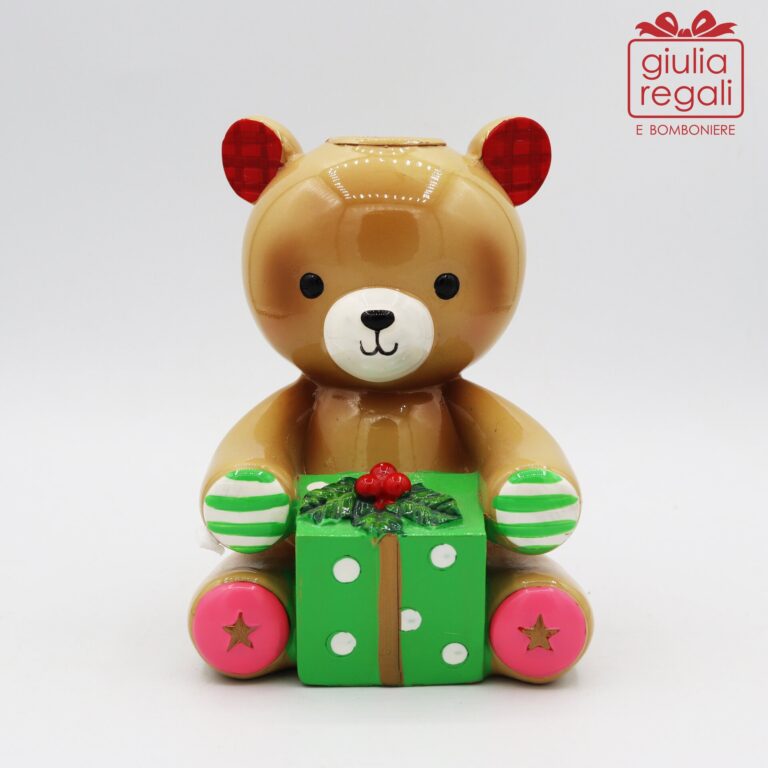 Portacandela Orsetto Natale in resina 13 cm