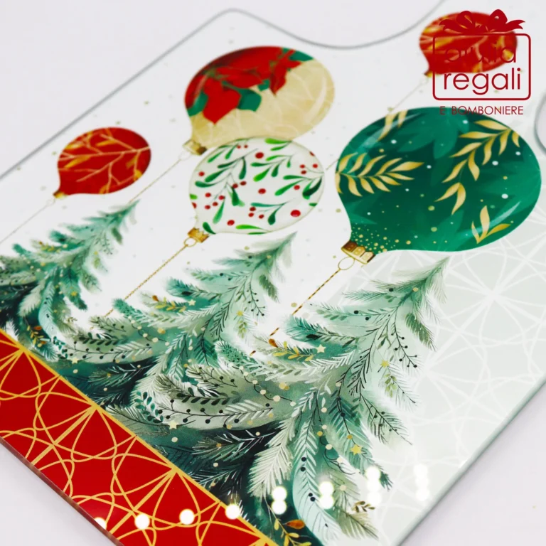 Tagliere vetro + strofinaccio Natale Alberi