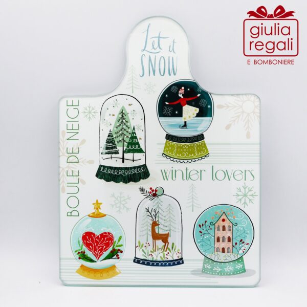 Tagliere vetro + strofinaccio Natale Boule de Neige