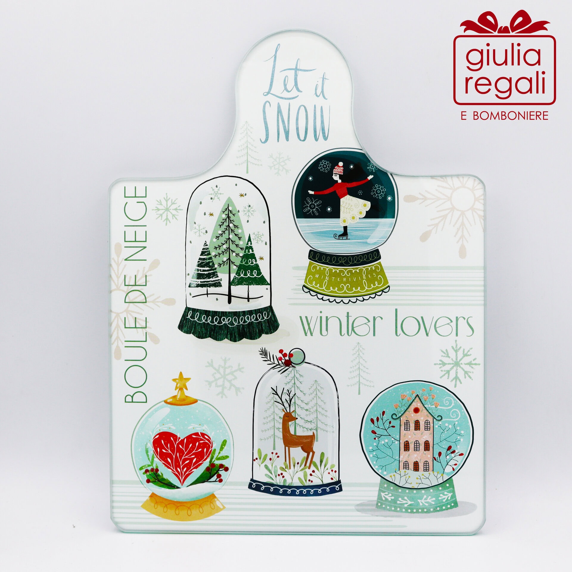 Tagliere Boule de Neige Natale - 01_1 Tagliere vetro + strofinaccio Natale Boule de Neige