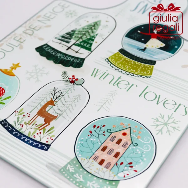 Tagliere vetro + strofinaccio Natale Boule de Neige