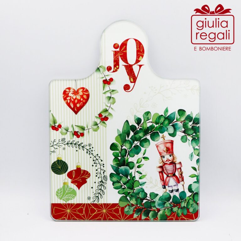 Tagliere vetro + strofinaccio Natale Ghirlande