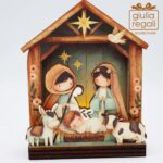 Presepe artigianale in legno con luce e scatola regalo