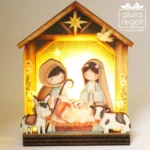Presepe artigianale in legno con luce e scatola regalo - immagine 2