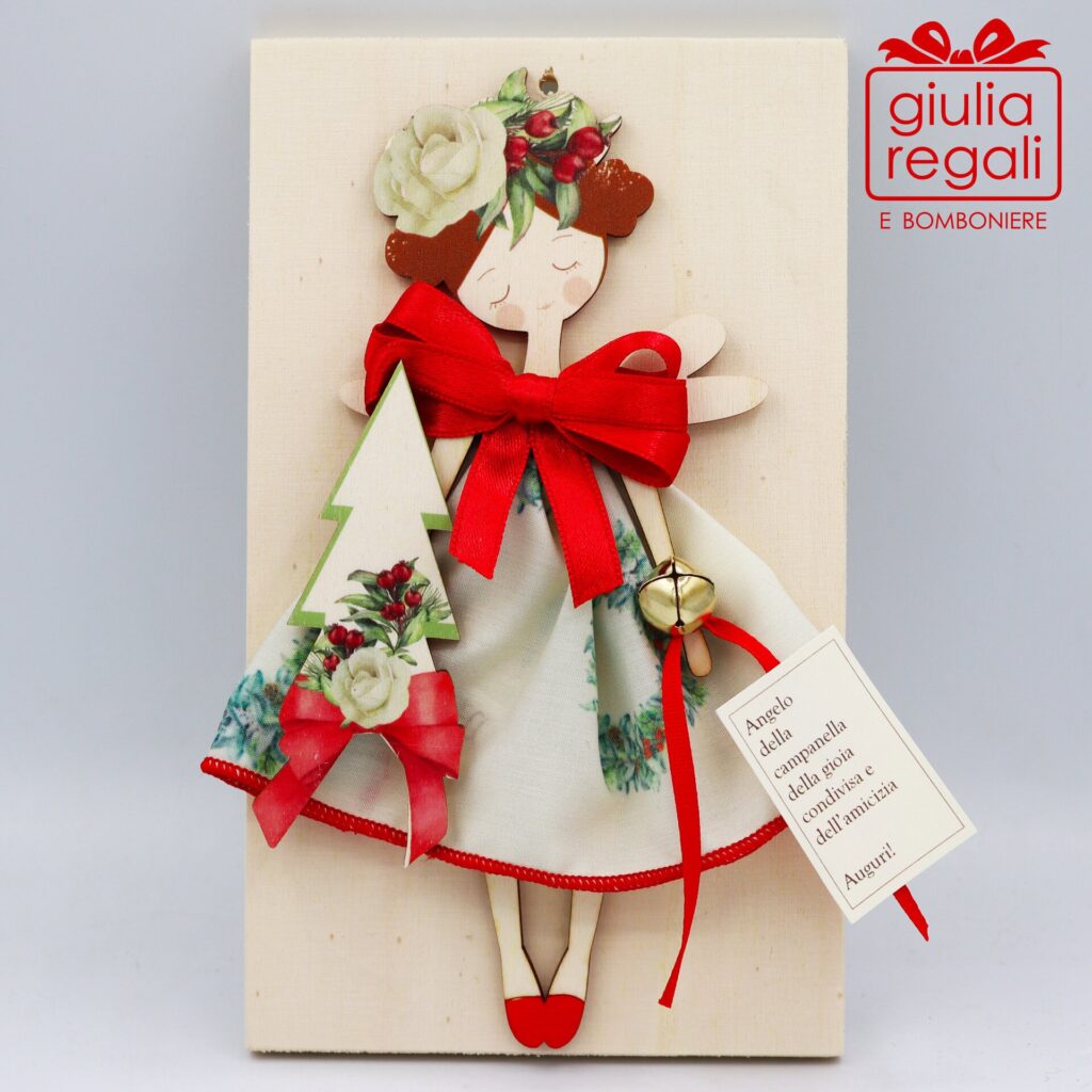 Quadretto Angelo Campanella Gioia Condivisa e Amicizia sagoma legno