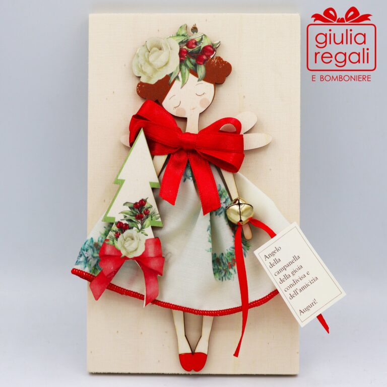 Quadretto Angelo Campanella Gioia Condivisa e Amicizia sagoma legno