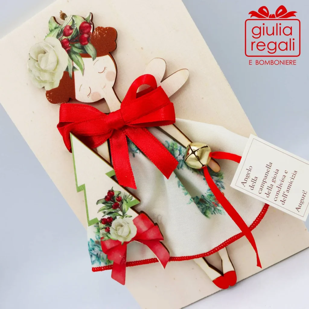 Quadretto Angelo Campanella Gioia Condivisa e Amicizia sagoma legno