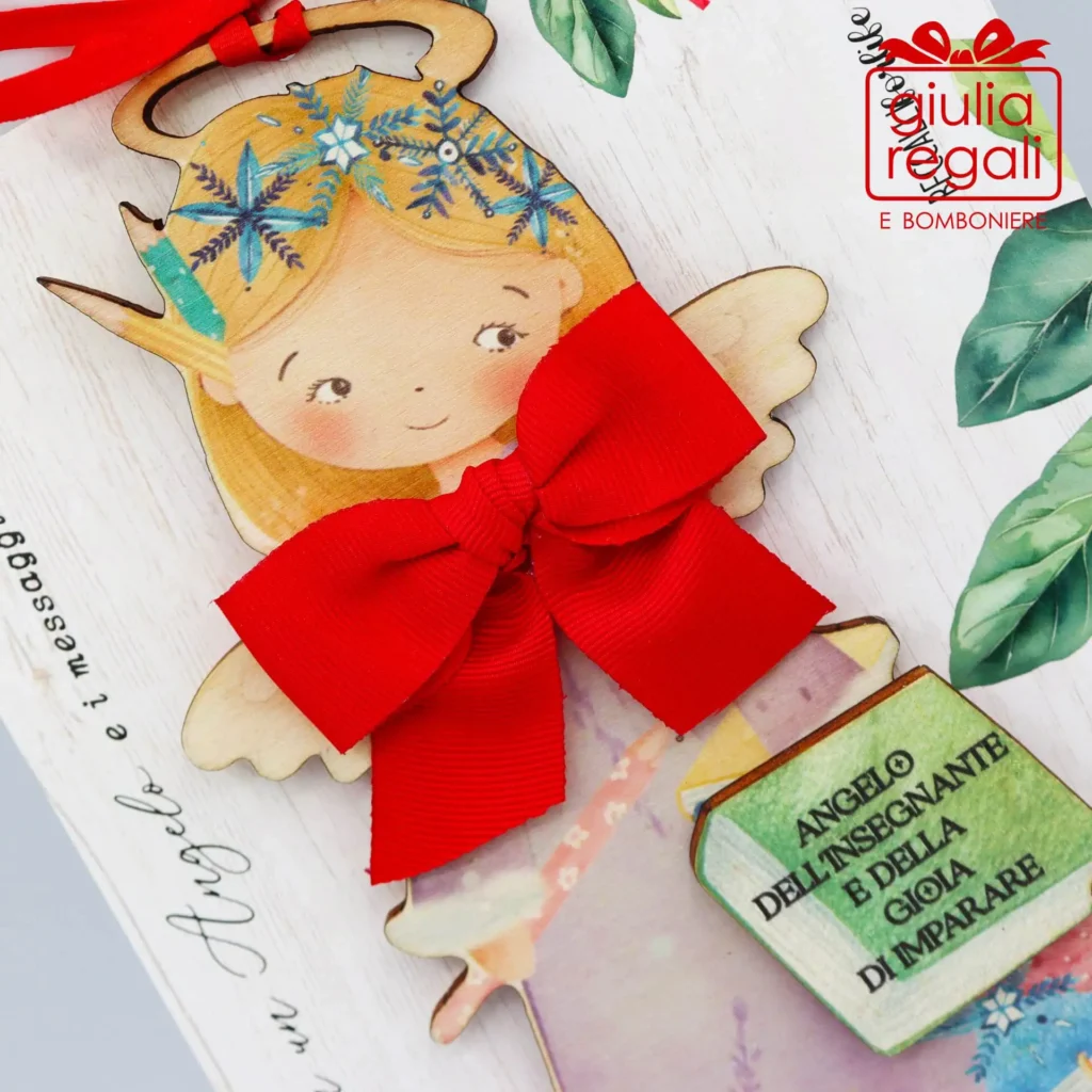 Quadretto Angelo Insegnante e Gioia Imparare sagoma legno