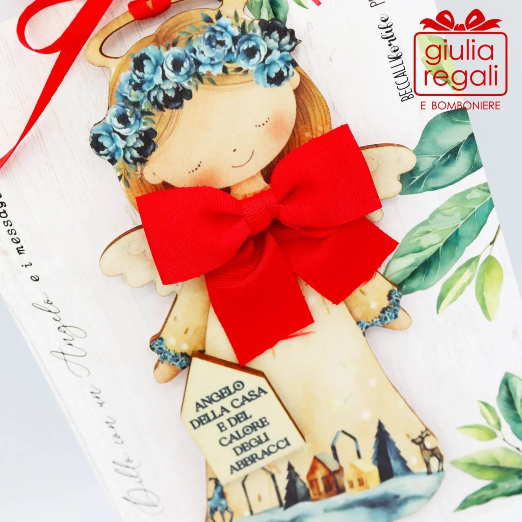 Quadretto Angelo della Casa e Calore Abbracci sagoma legno