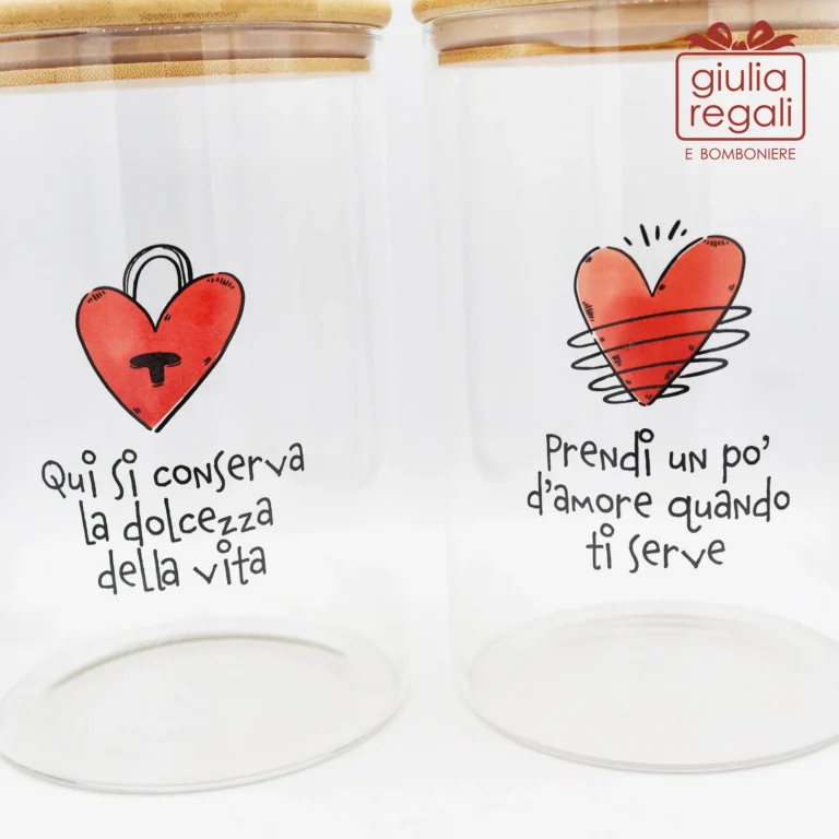 Bomboniera Barattolo in vetro borosilicato con cuoricini 12 cm Cuorematto