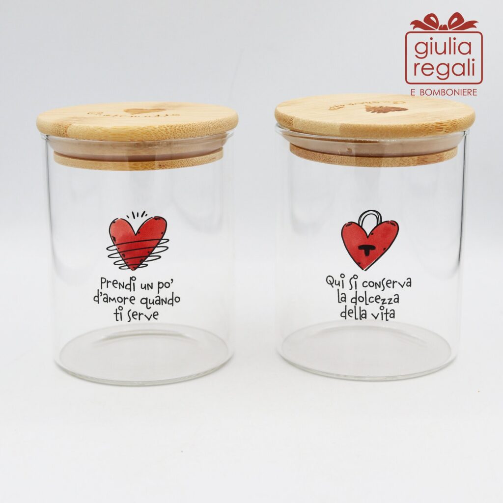 Bomboniera Barattolo in vetro borosilicato con cuoricini 8 cm Cuorematto