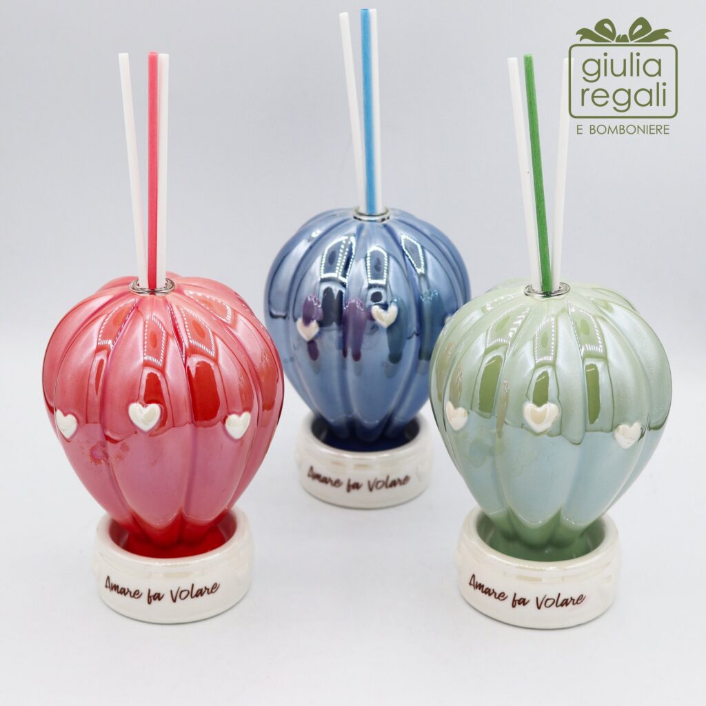 Bomboniera Mongolfiera Profumatore in Porcellana con Profumo - 3 Colori Assortiti