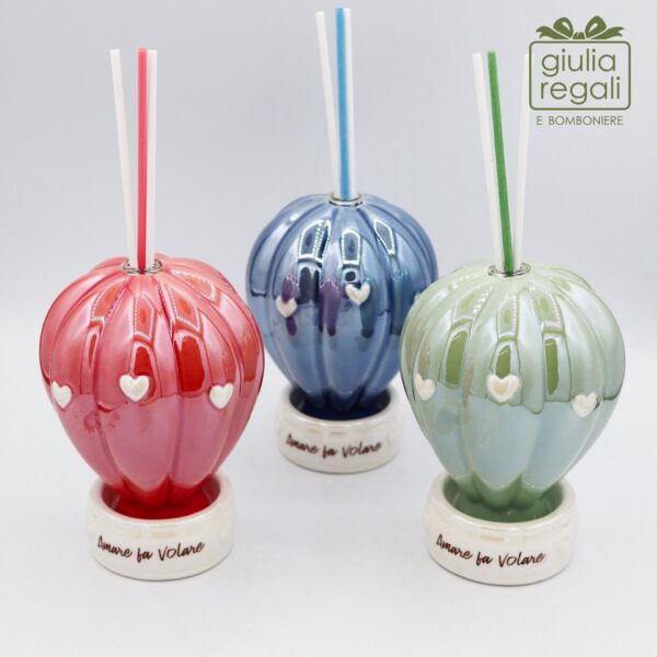 Bomboniera Mongolfiera Profumatore in Porcellana con Profumo - 3 Colori Assortiti