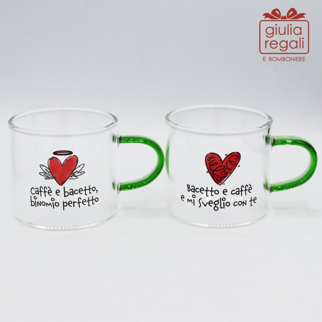 Bomboniera Set 2 tazzine in vetro borosilicato con cuoricini Cuorematto